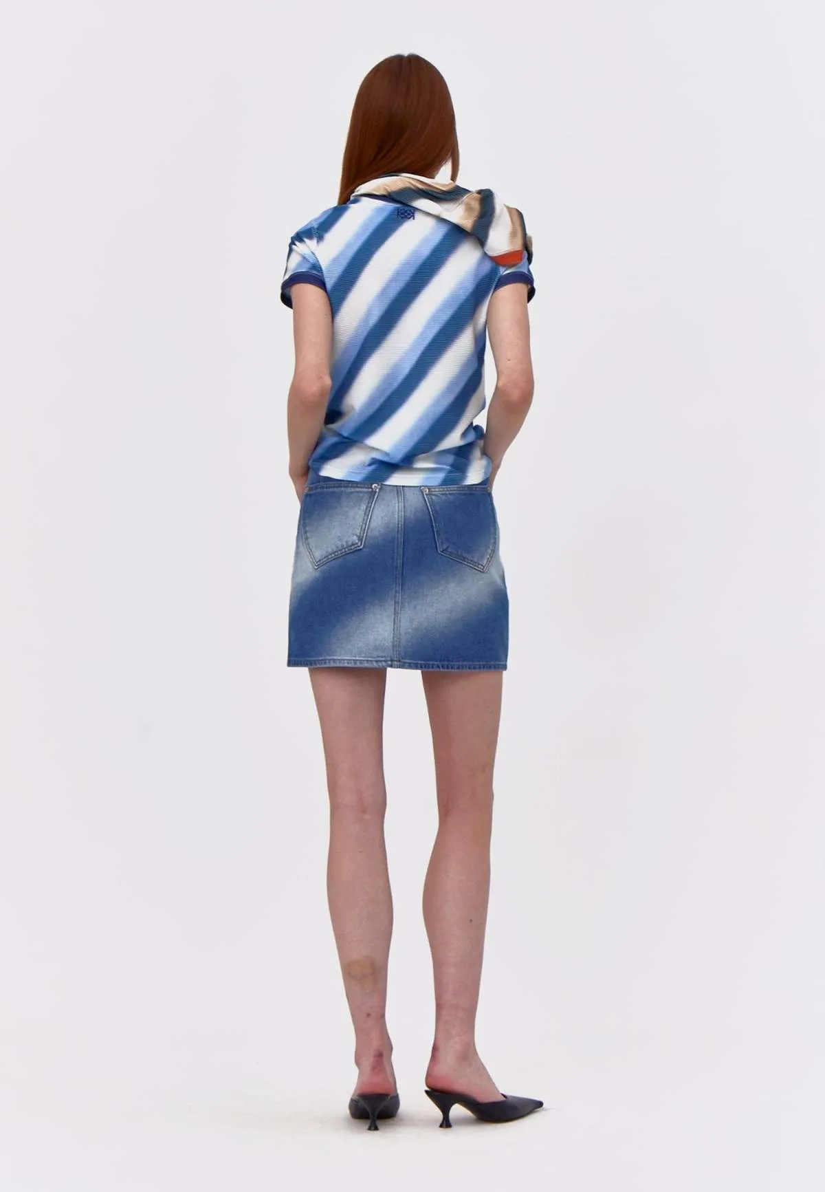 Air Brushed Denim Skirt - Blue