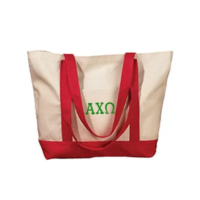 Alpha Chi Omega Canvas Boat Tote, 1-Color Greek Letters - BE004 - EMB