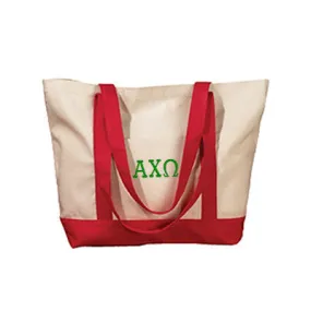 Alpha Chi Omega Canvas Boat Tote, 1-Color Greek Letters - BE004 - EMB