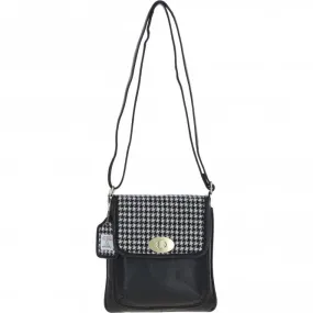 Ashwood Leather & Harris Tweed Twist Lock Crossbody BagBlack/White: TW-31-012-BW