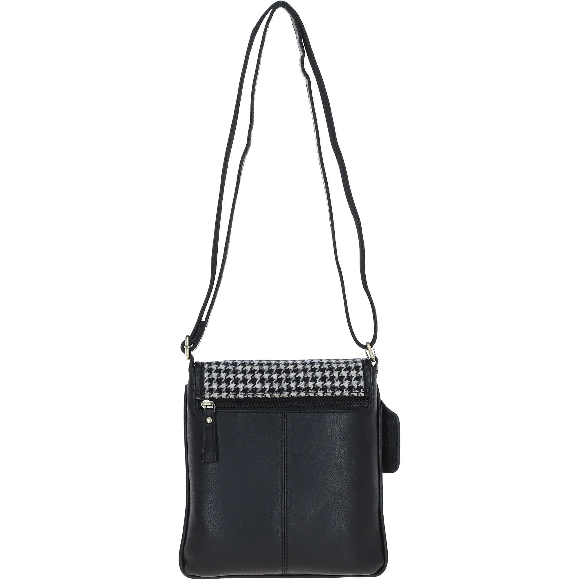 Ashwood Leather & Harris Tweed Twist Lock Crossbody BagBlack/White: TW-31-012-BW