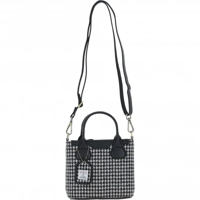 Ashwood Leather x Harris Tweed Handbag with Removable Crossbody Strap Black/White: TW-21-012-BW