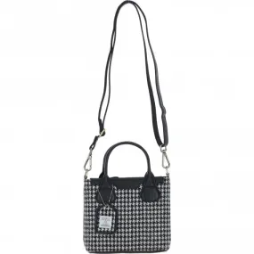 Ashwood Leather x Harris Tweed Handbag with Removable Crossbody Strap Black/White: TW-21-012-BW