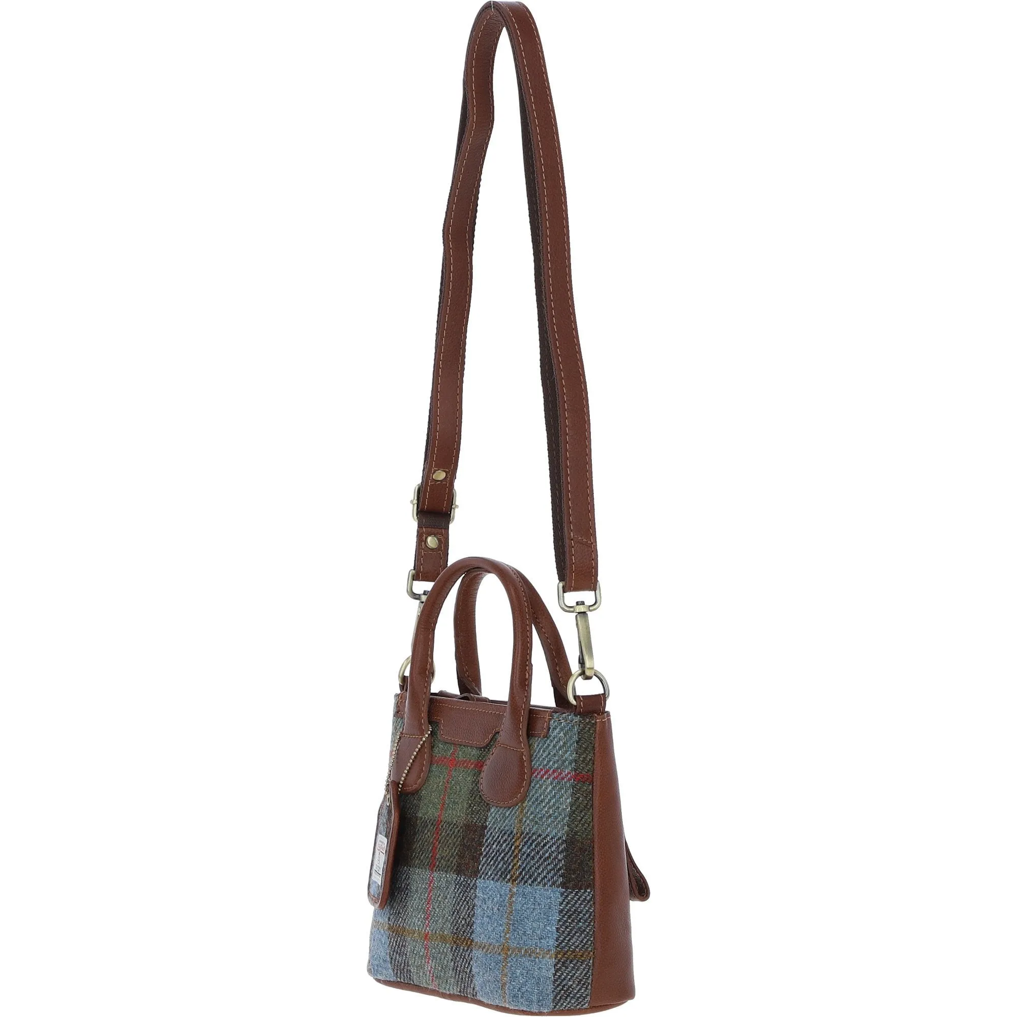 Ashwood Leather x Harris Tweed Handbag with Removable Crossbody Strap Tan/Mcload: TW-21-02-TM