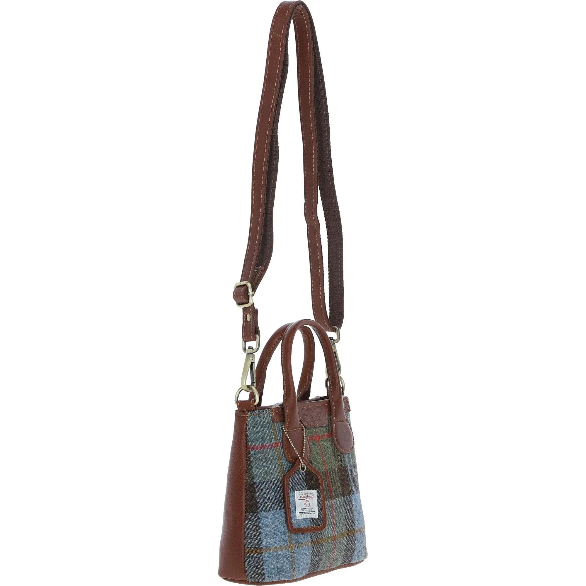 Ashwood Leather x Harris Tweed Handbag with Removable Crossbody Strap Tan/Mcload: TW-21-02-TM