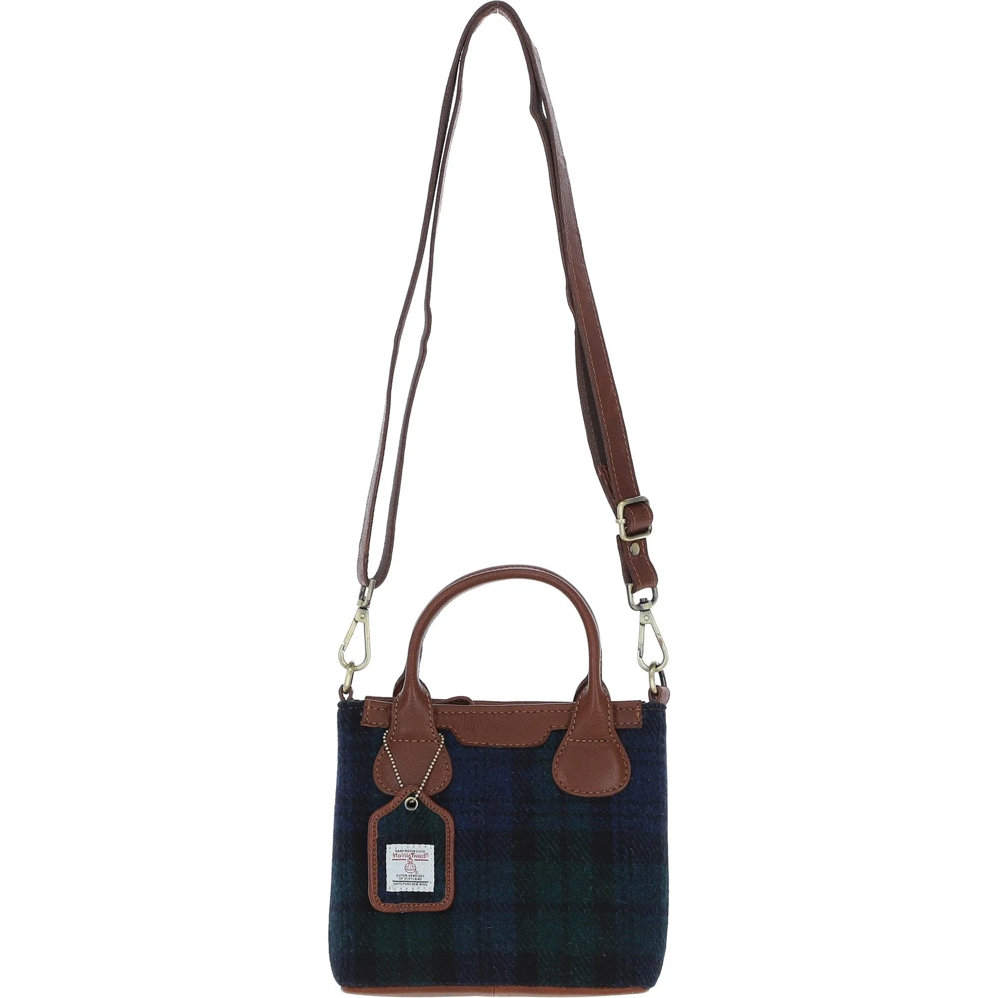 Ashwood Leather x Harris Tweed Handbag with Removable Crossbody Strap Tan/Watch: TW-21-04-TW