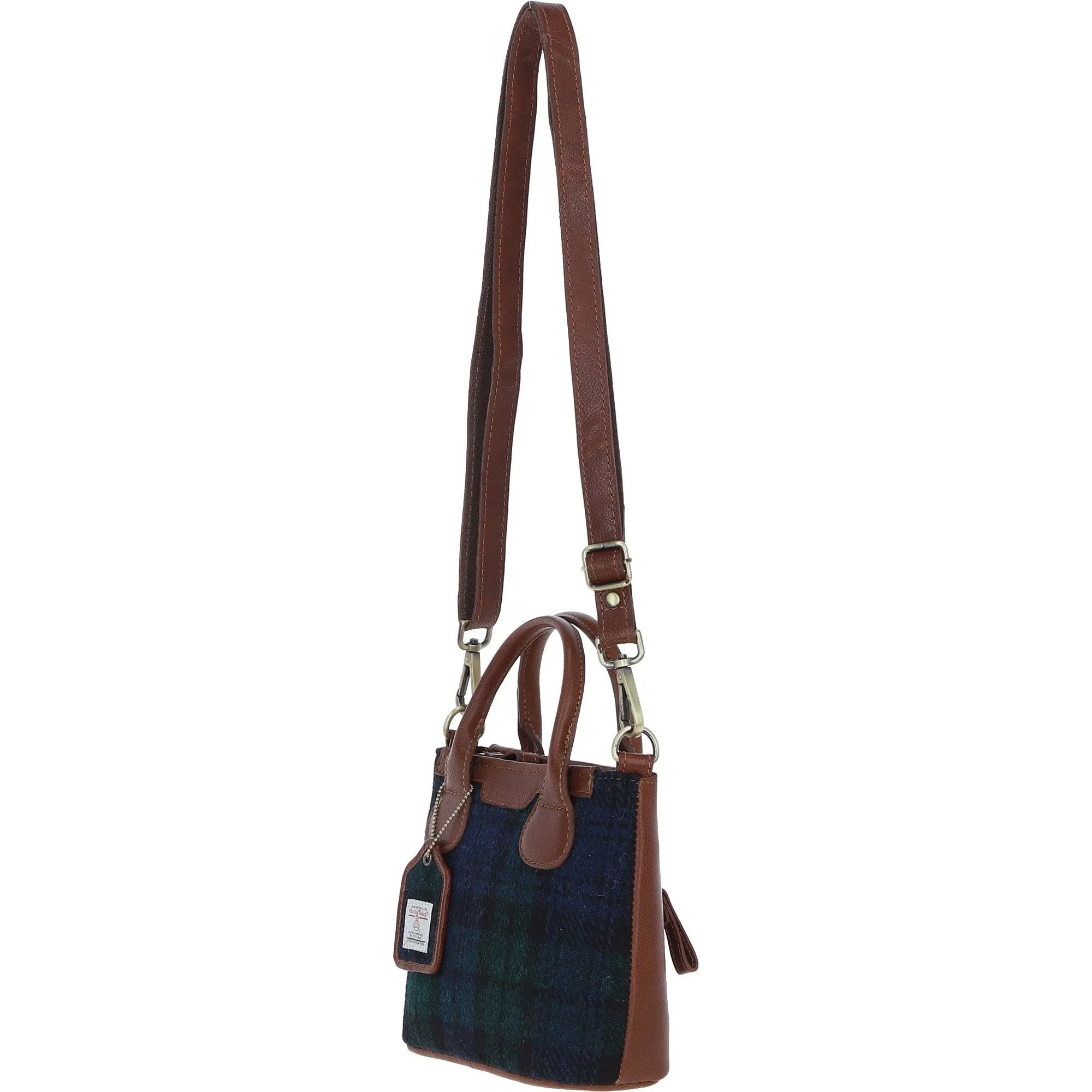 Ashwood Leather x Harris Tweed Handbag with Removable Crossbody Strap Tan/Watch: TW-21-04-TW