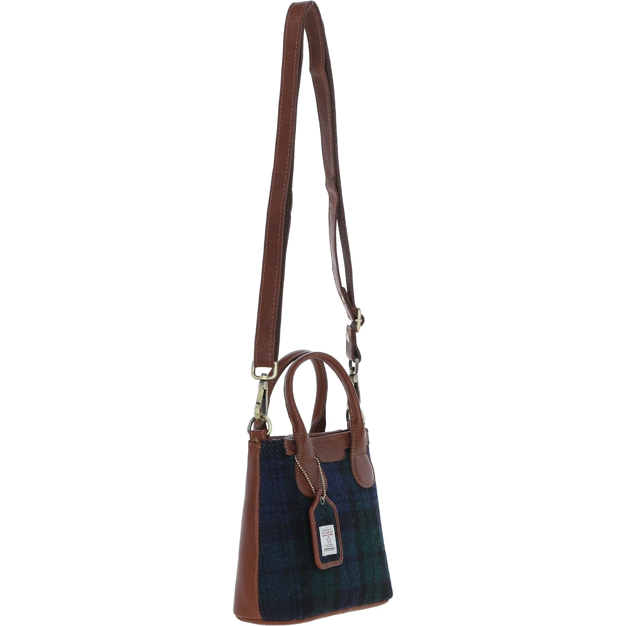 Ashwood Leather x Harris Tweed Handbag with Removable Crossbody Strap Tan/Watch: TW-21-04-TW