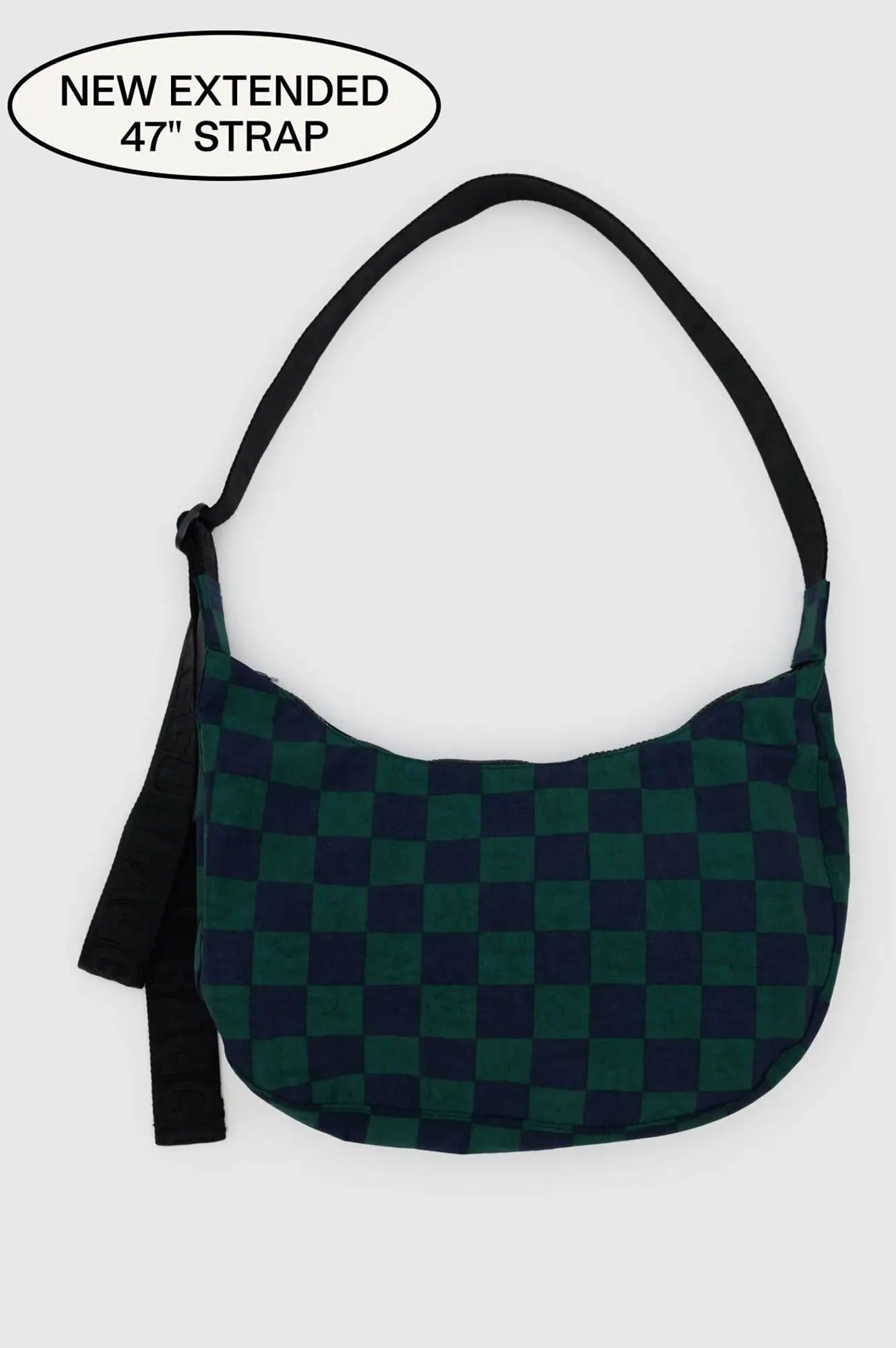 Baggu Crescent Navy Green Check Bag