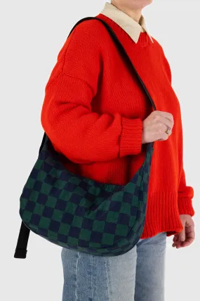 Baggu Crescent Navy Green Check Bag