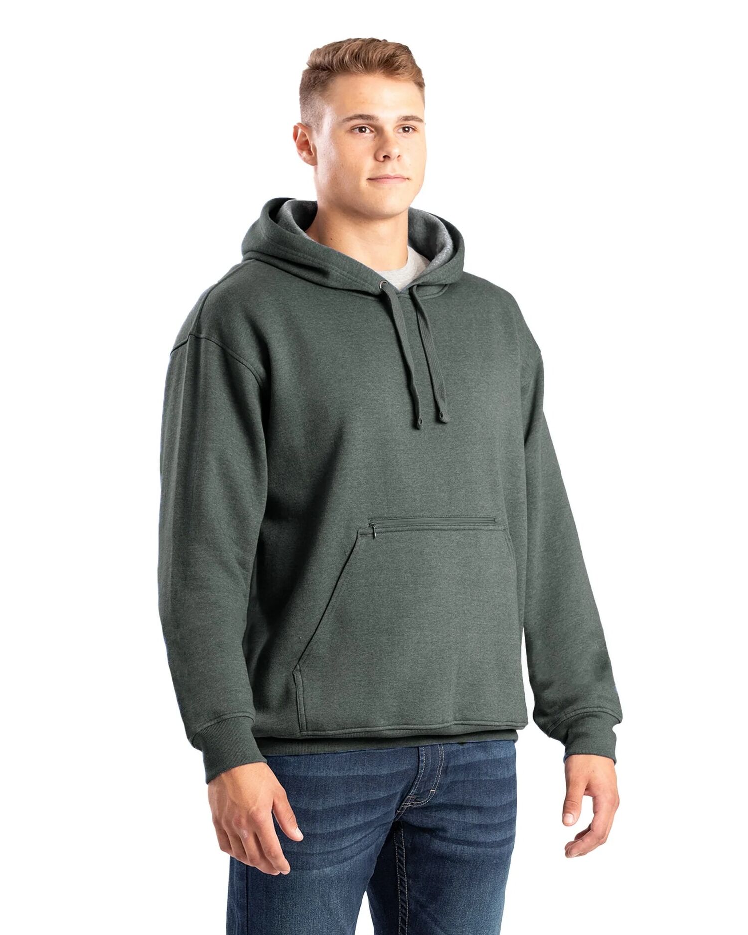 Berne Men's Zippered Pocket Hooded Pullover Sweatshirt in Graphite