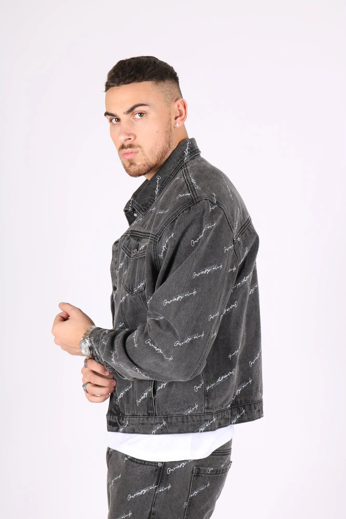 Black Owners Motorsport Printed Denim Jacket