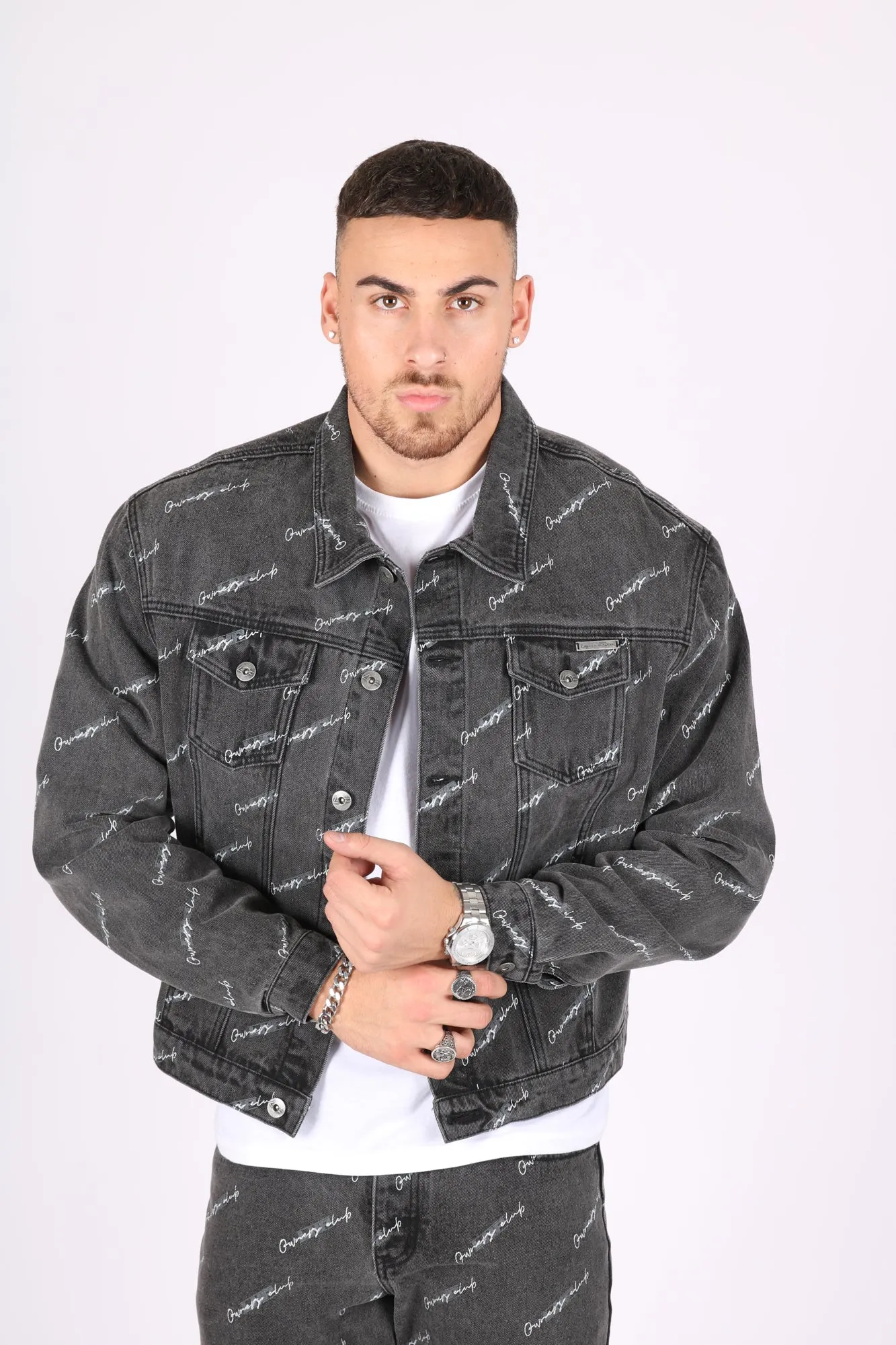 Black Owners Motorsport Printed Denim Jacket