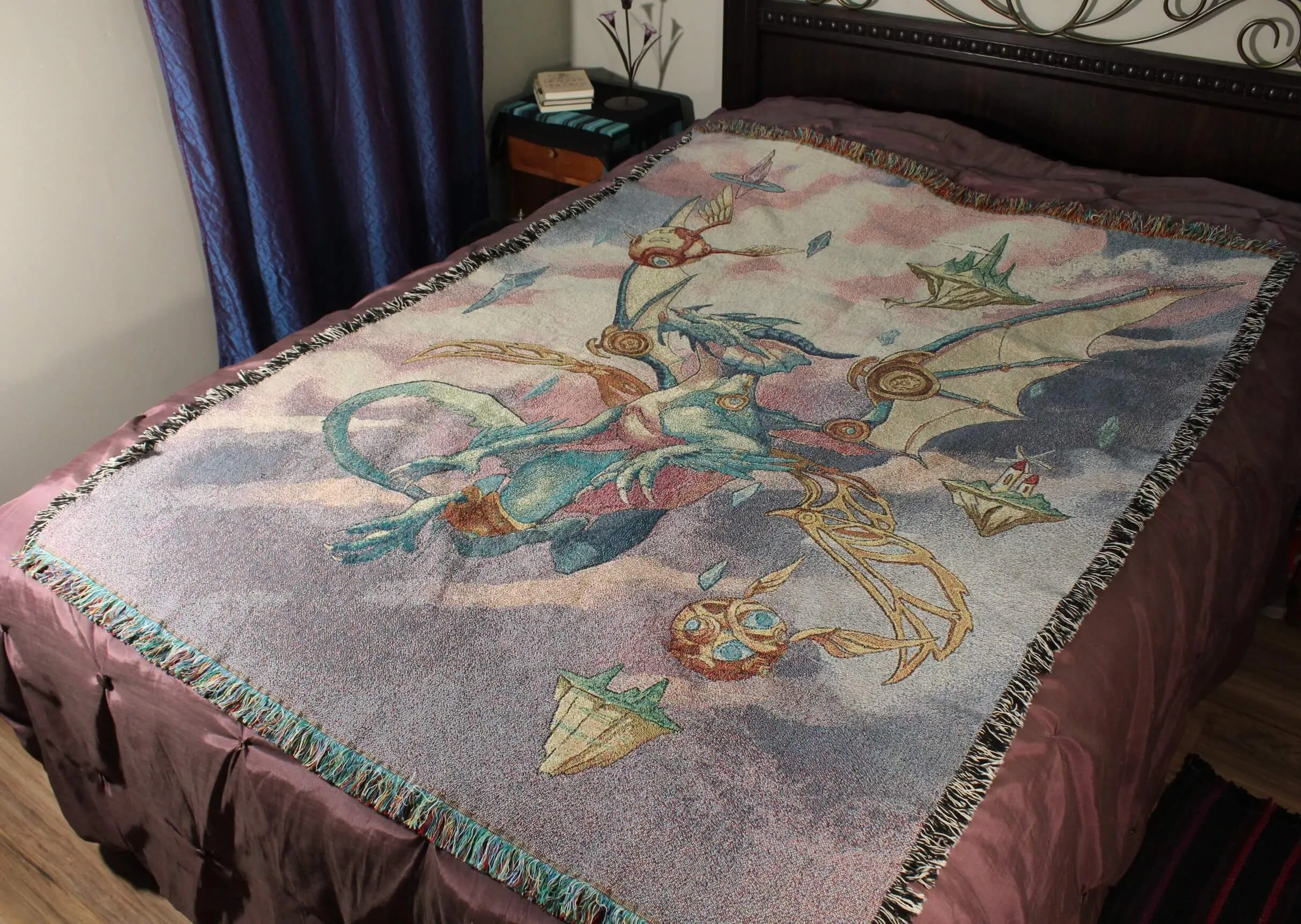 Blue Steampunk Dragon Tapestry Blanket