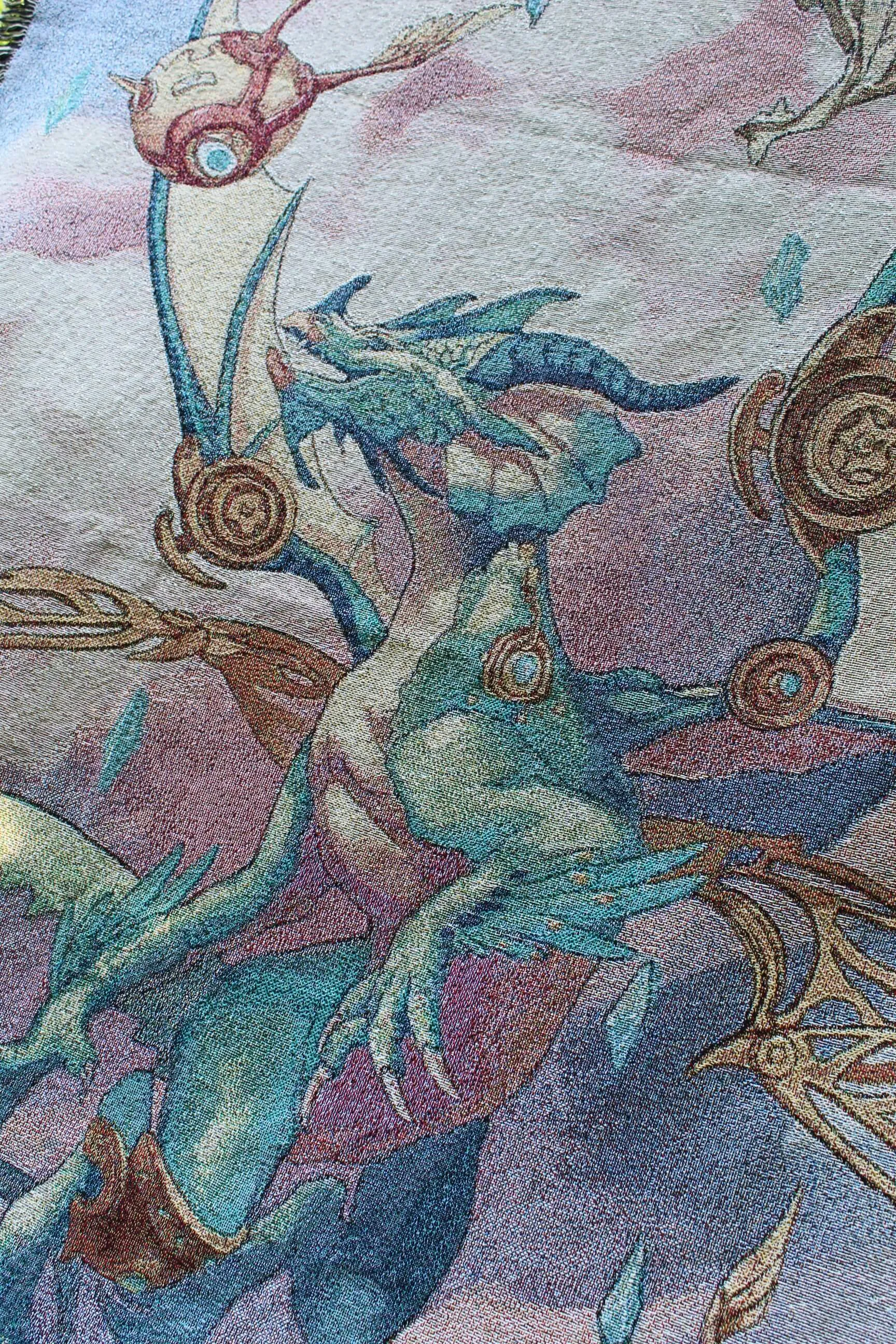 Blue Steampunk Dragon Tapestry Blanket