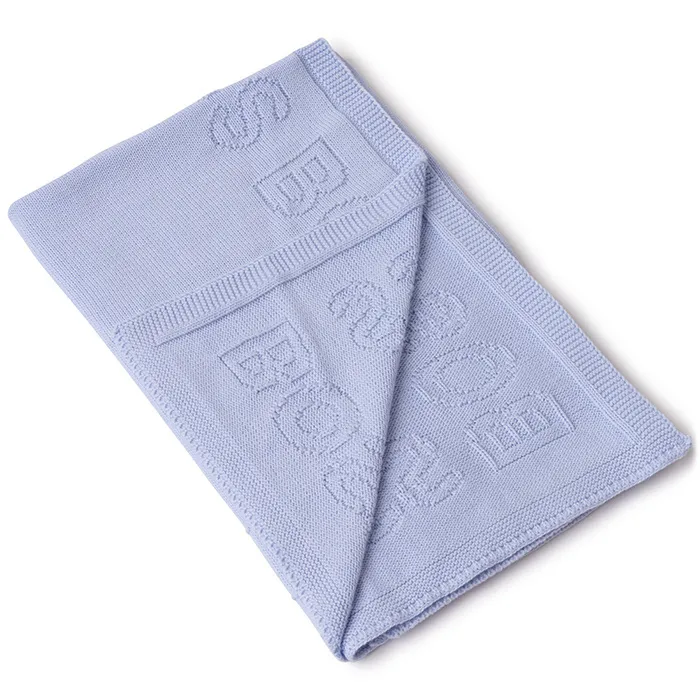 BOSS light blue knitted blanket with logo