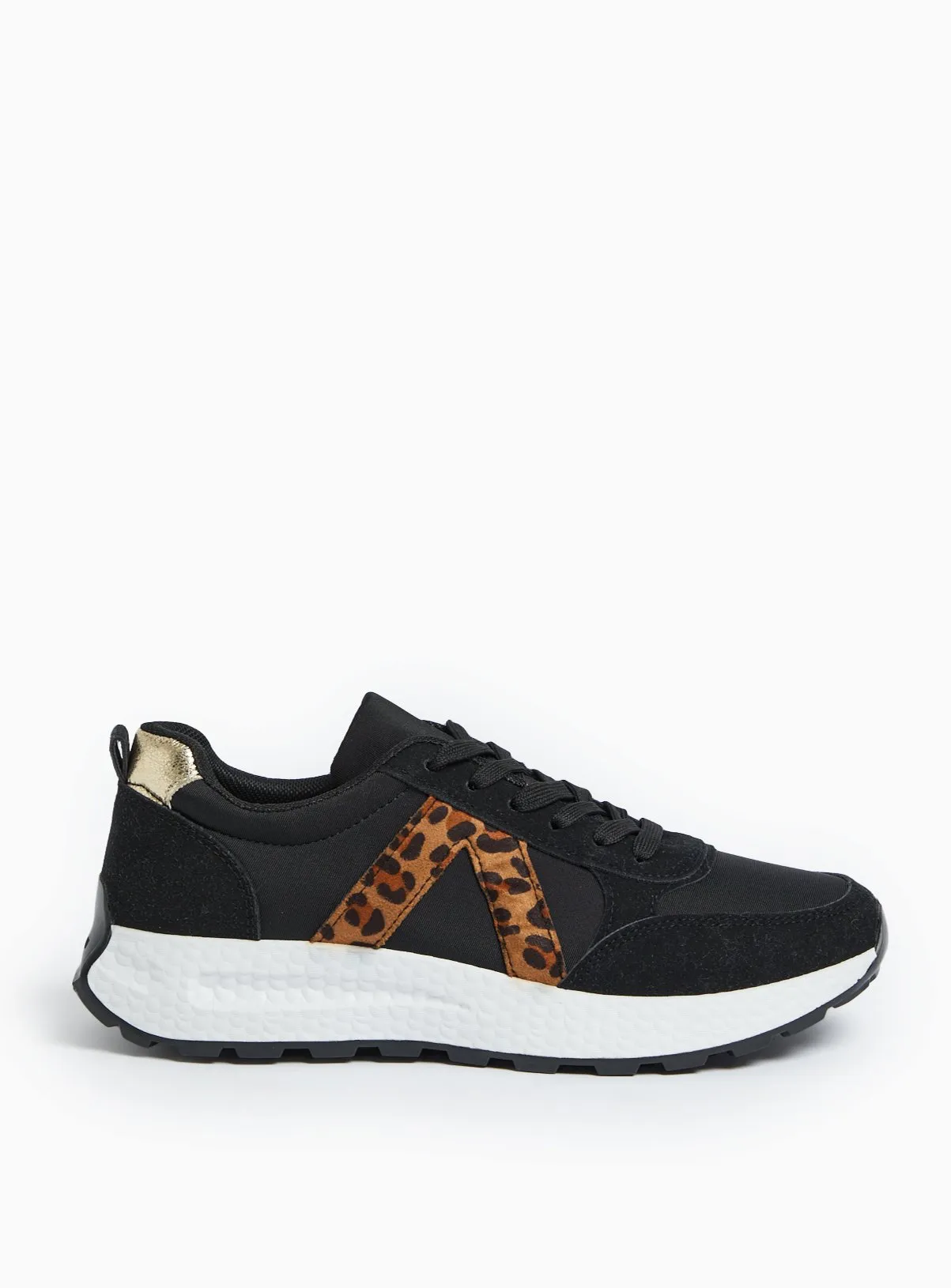 Buy Black Leopard Print Panel Trainers 5 | Trainers | Tu