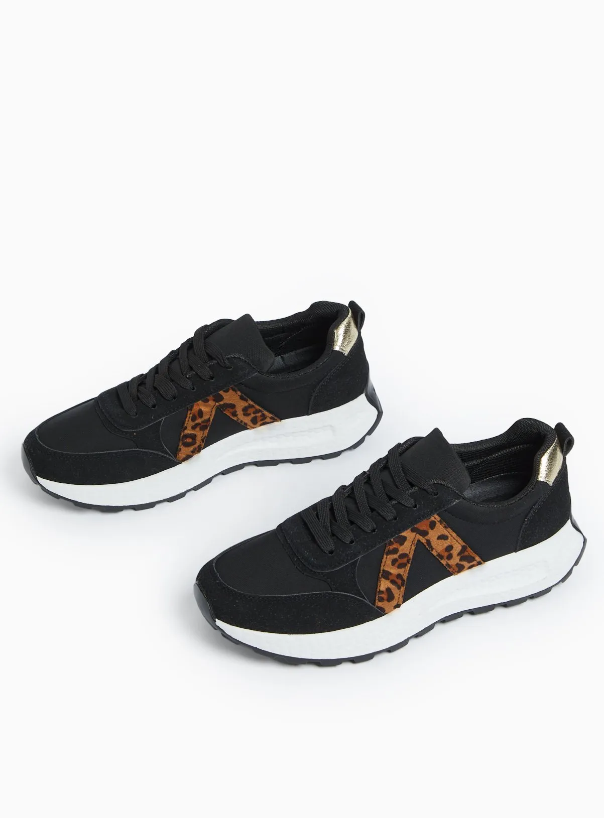 Buy Black Leopard Print Panel Trainers 5 | Trainers | Tu