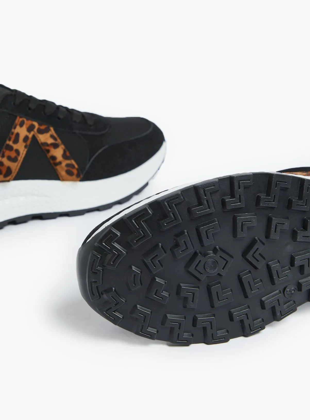 Buy Black Leopard Print Panel Trainers 5 | Trainers | Tu