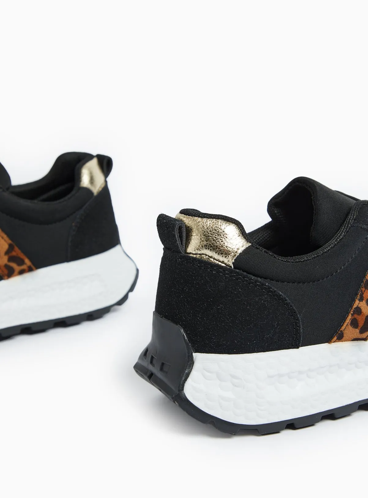 Buy Black Leopard Print Panel Trainers 5 | Trainers | Tu