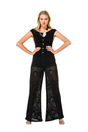 Caroline Biss CROCHET WIDE LOOSE TROUSERS