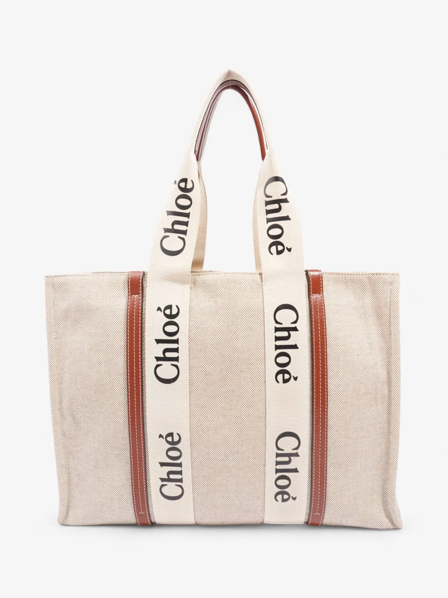 Chloe Woody Tote Beige / Brown Canvas Large