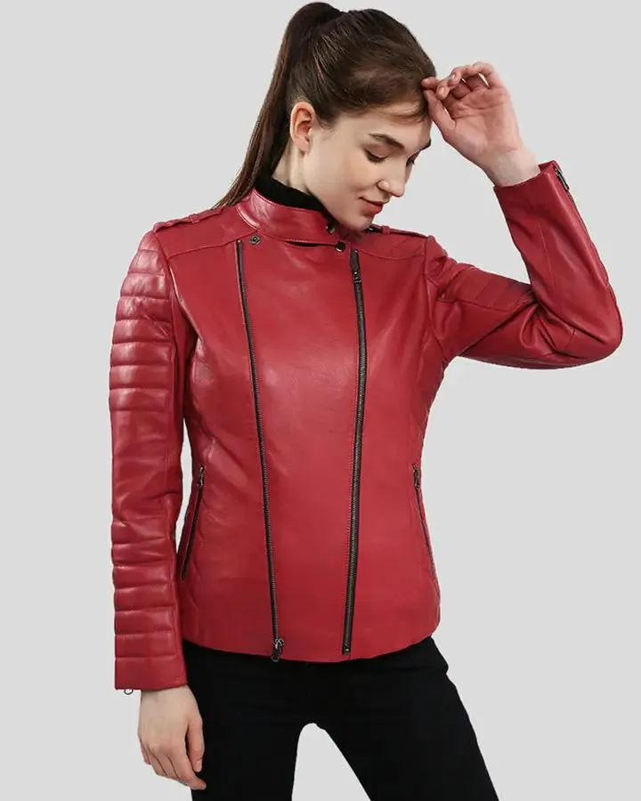 Christabel Red Quilted Biker Leather Jacket