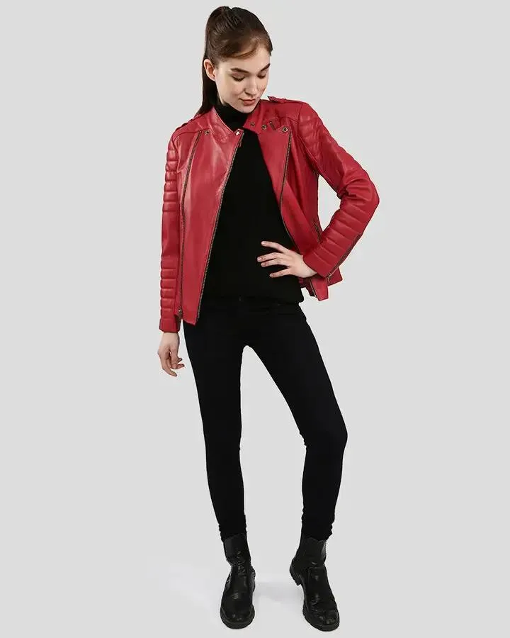 Christabel Red Quilted Biker Leather Jacket