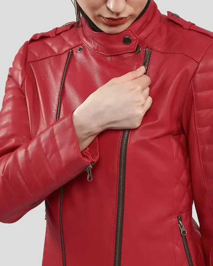 Christabel Red Quilted Biker Leather Jacket