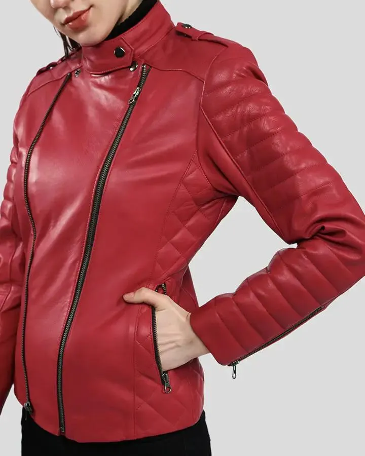 Christabel Red Quilted Biker Leather Jacket