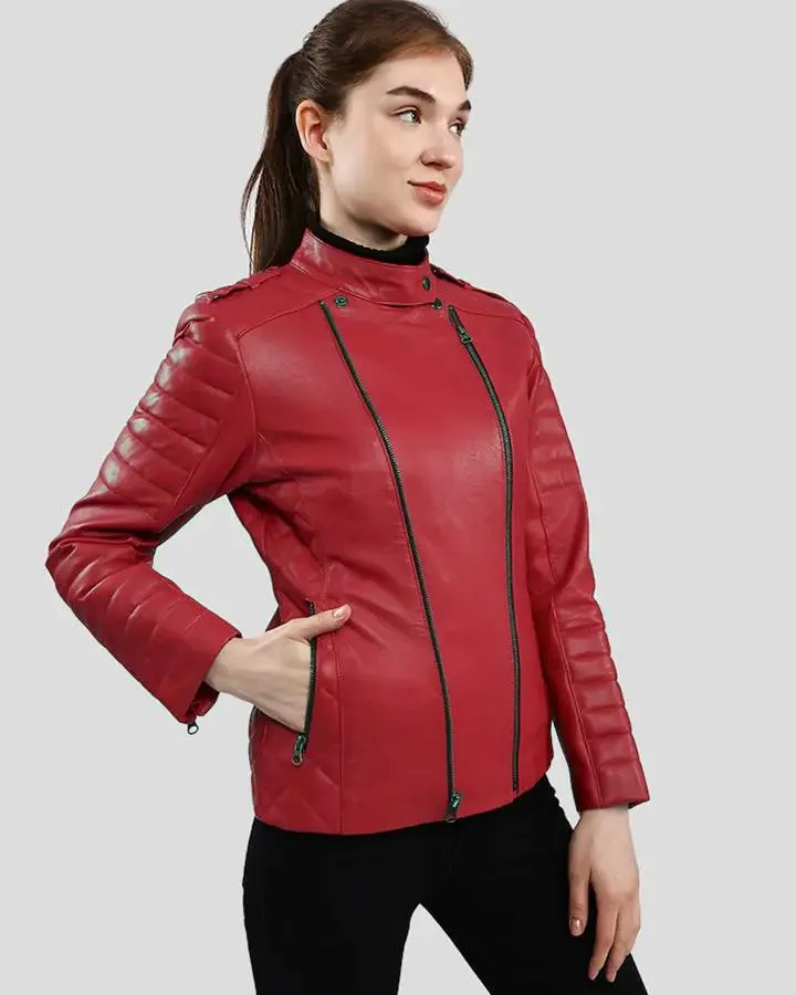 Christabel Red Quilted Biker Leather Jacket