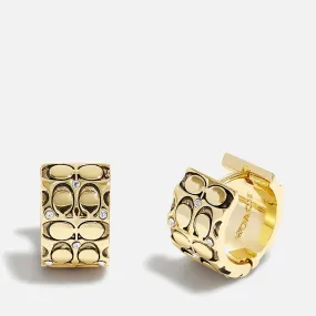 Coach Logo Quilt Gold-Tone Huggie Earrings