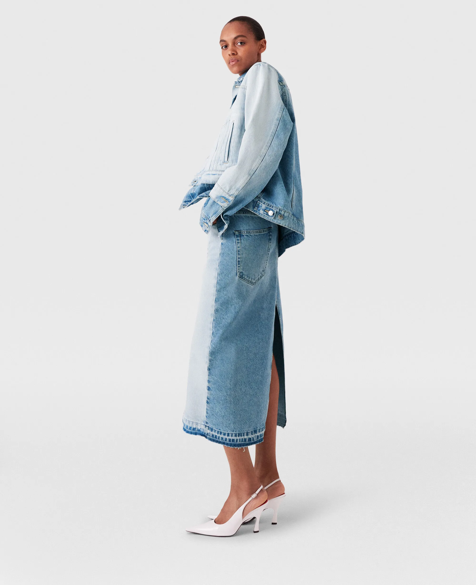 Contrast Panel Denim Skirt