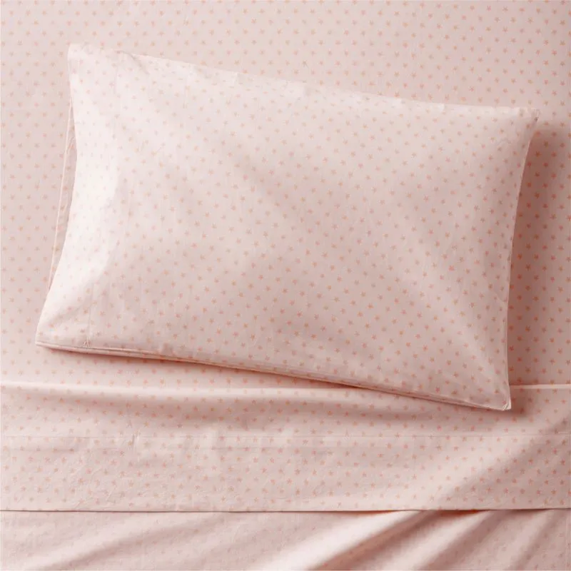 Crate&Barrel Cozy Cloud Modern Star Elegant Pink Washed Organic Cotton Toddler Sheet Set