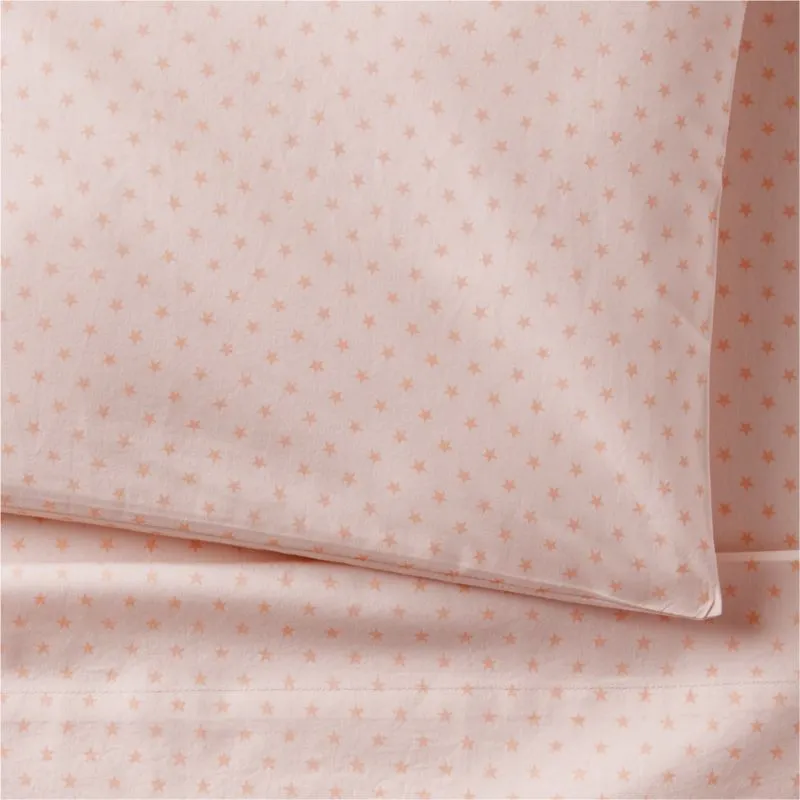 Crate&Barrel Cozy Cloud Modern Star Elegant Pink Washed Organic Cotton Toddler Sheet Set