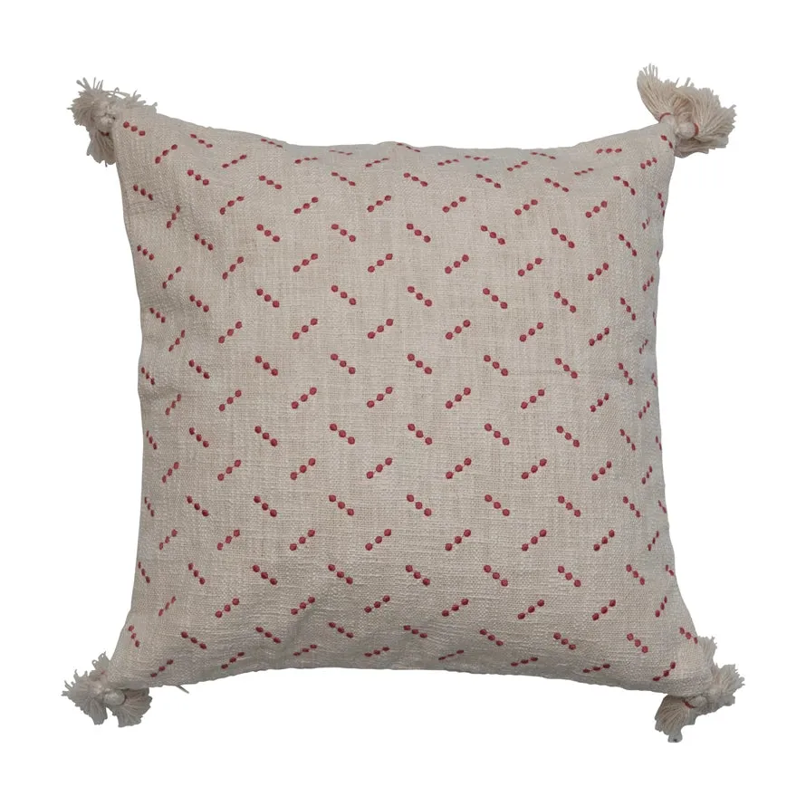 Cream & Red Embroidered Dots Pillow