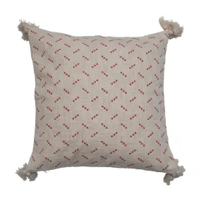 Cream & Red Embroidered Dots Pillow