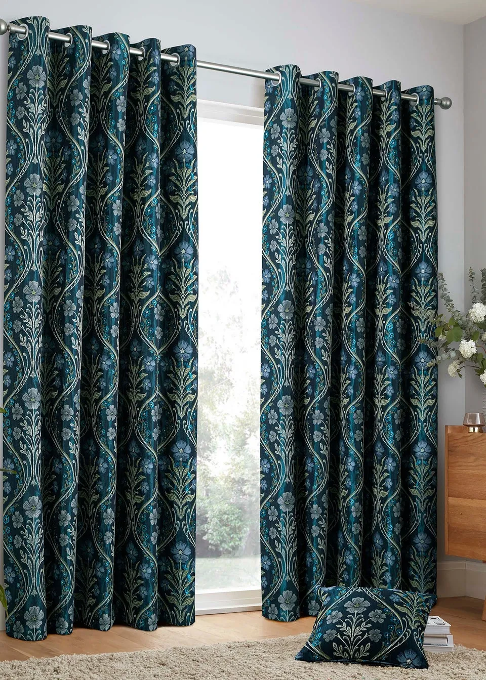 Curtina Estelle Woven Navy Eyelet Curtains