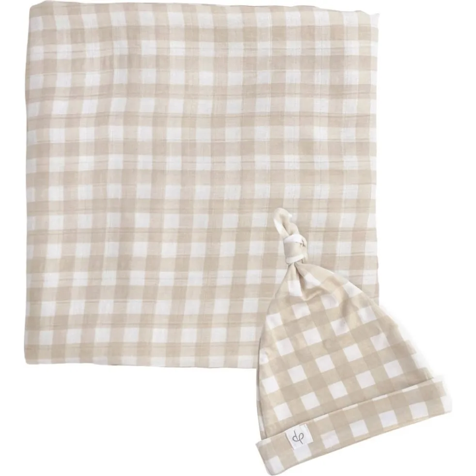 Dear Perli Bamboo Muslin Swaddle Blanket & Topknot Set, Gingham