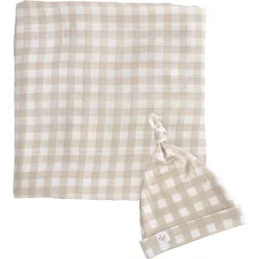 Dear Perli Bamboo Muslin Swaddle Blanket & Topknot Set, Gingham