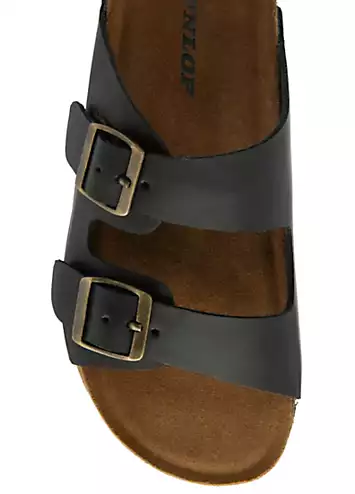 Devi Double Strap Leather Black Footbed Sandals by Dunlop | Look Again