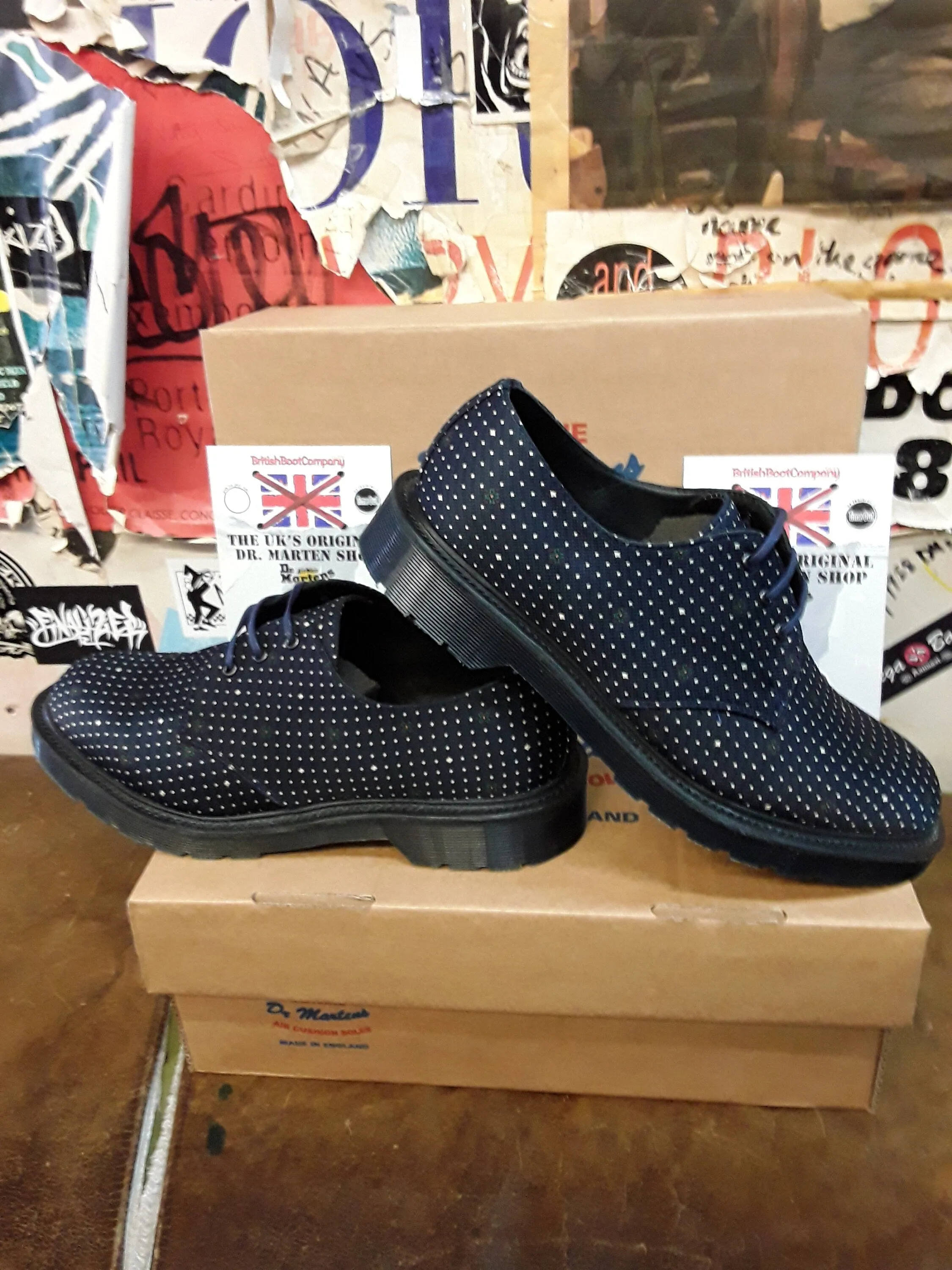 Dr Martens 1461 Navy Polka Dot Made in England Size 7