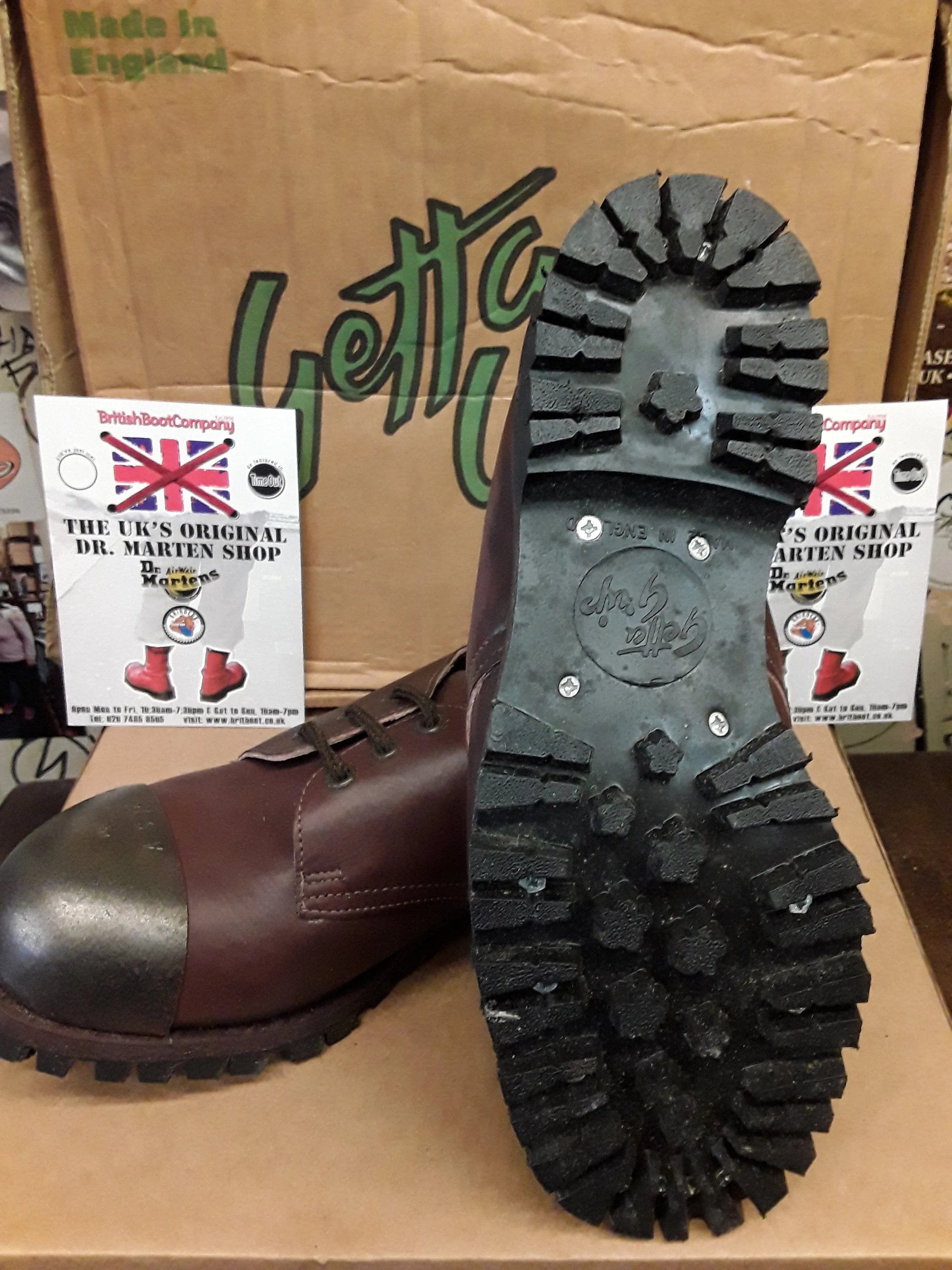 Dr Martens Getta Grip,Brown Waxy steel toe shoe size 6 Made in England