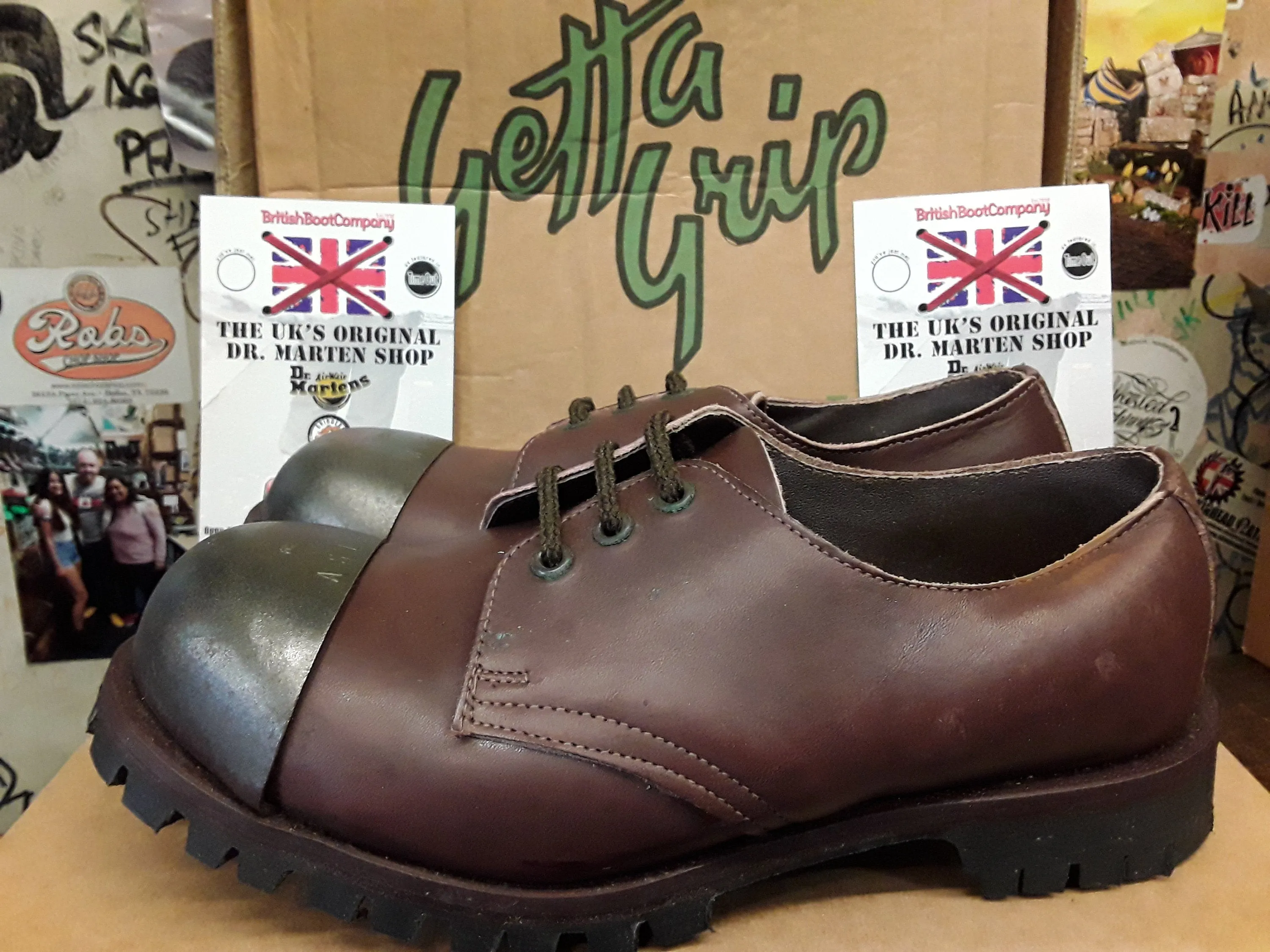 Dr Martens Getta Grip,Brown Waxy steel toe shoe size 6 Made in England