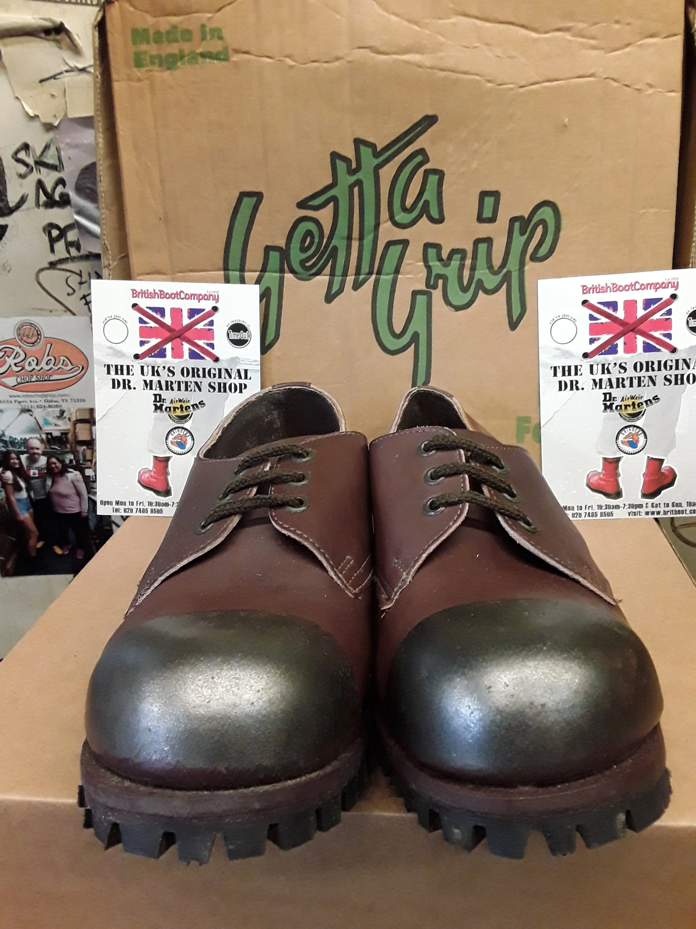 Dr Martens Getta Grip,Brown Waxy steel toe shoe size 6 Made in England