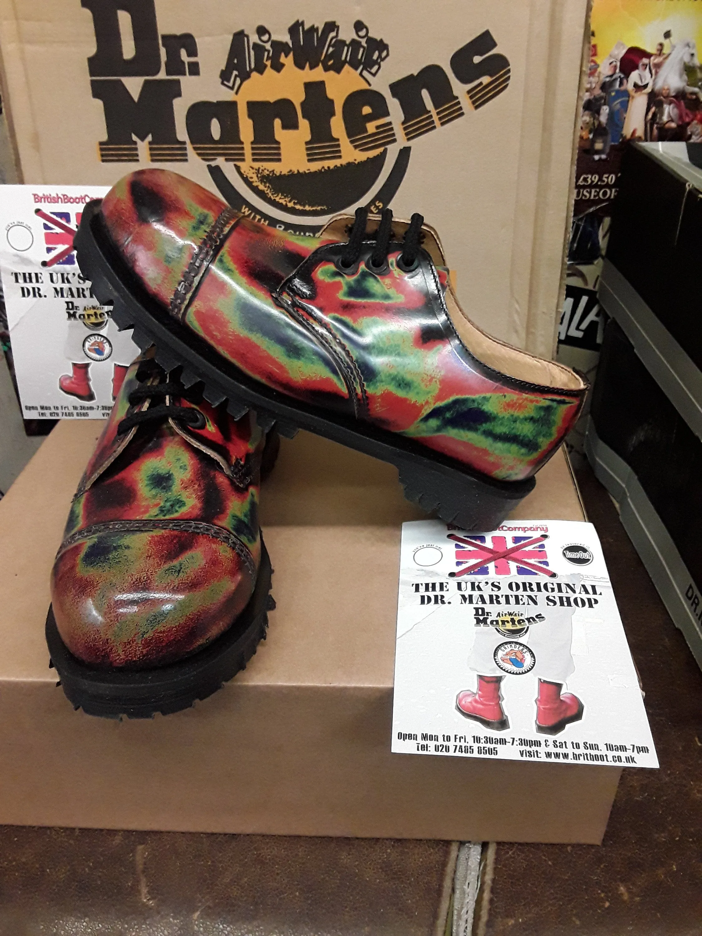 Dr Martens Getta Grip,Rainbow steel toe shoe size 4. Made in England