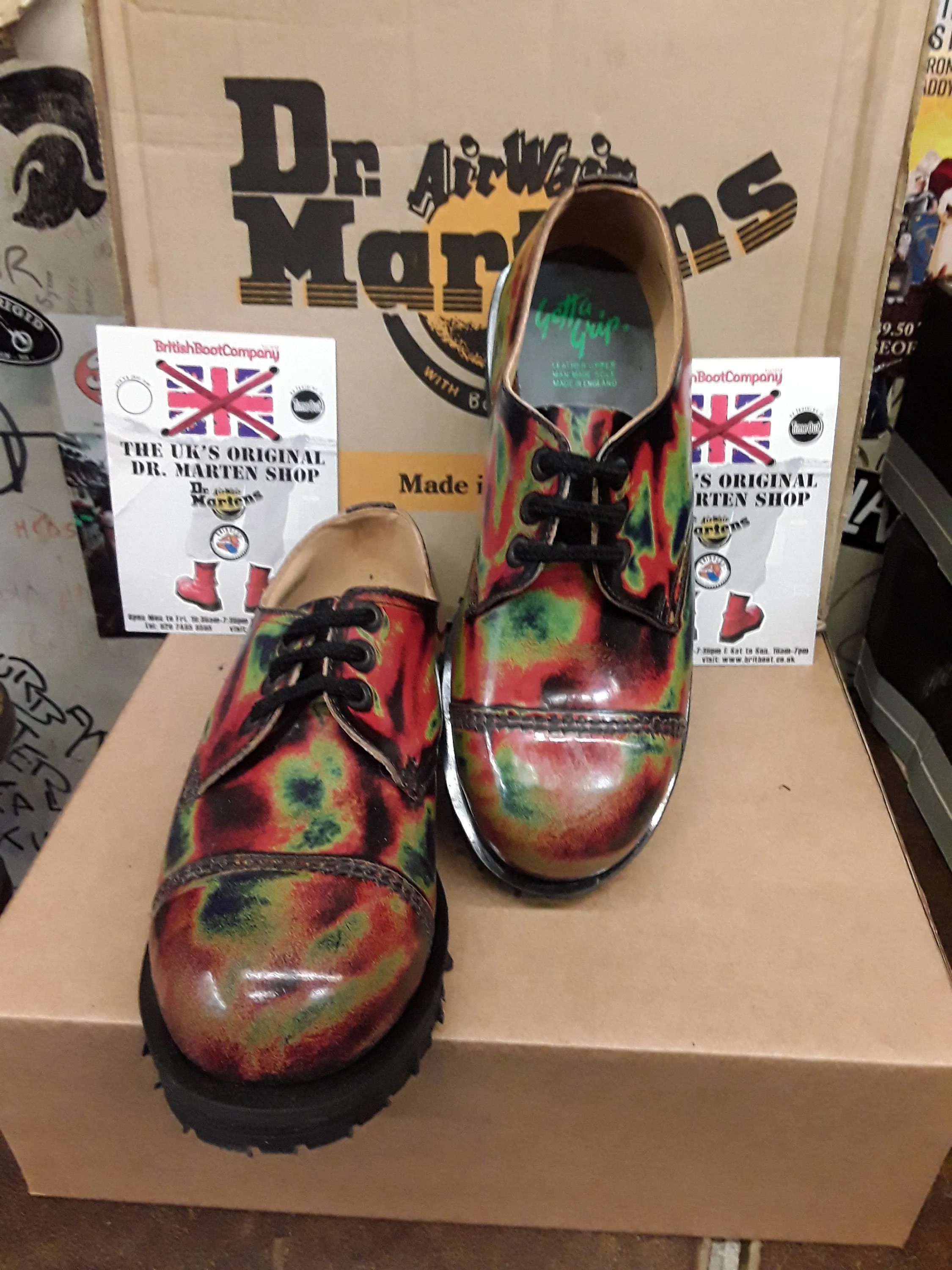 Dr Martens Getta Grip,Rainbow steel toe shoe size 4. Made in England