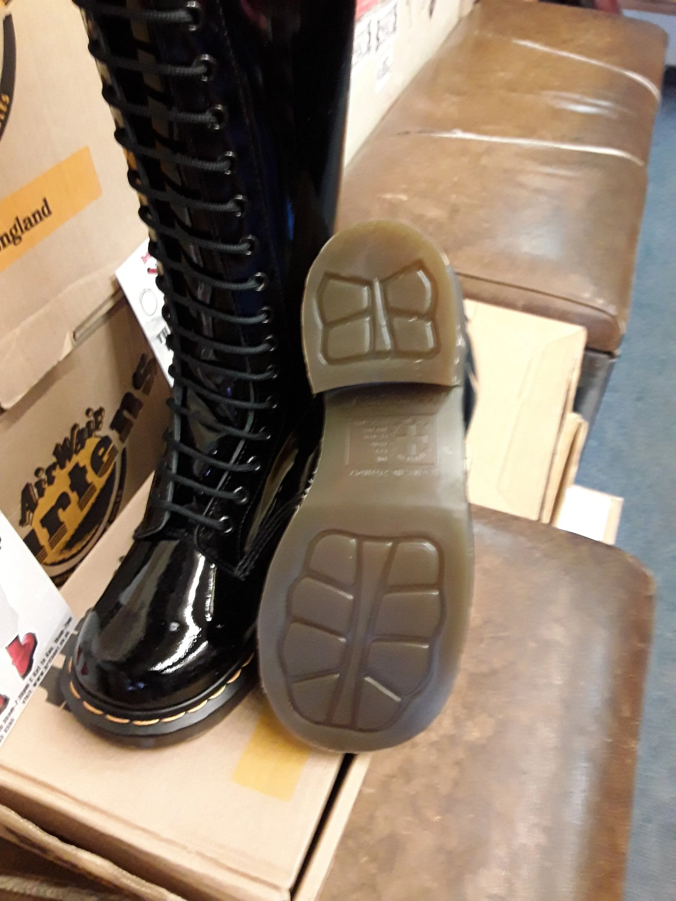 Dr Martens Made in England 9730 Black Patent 20 Hole Size 4