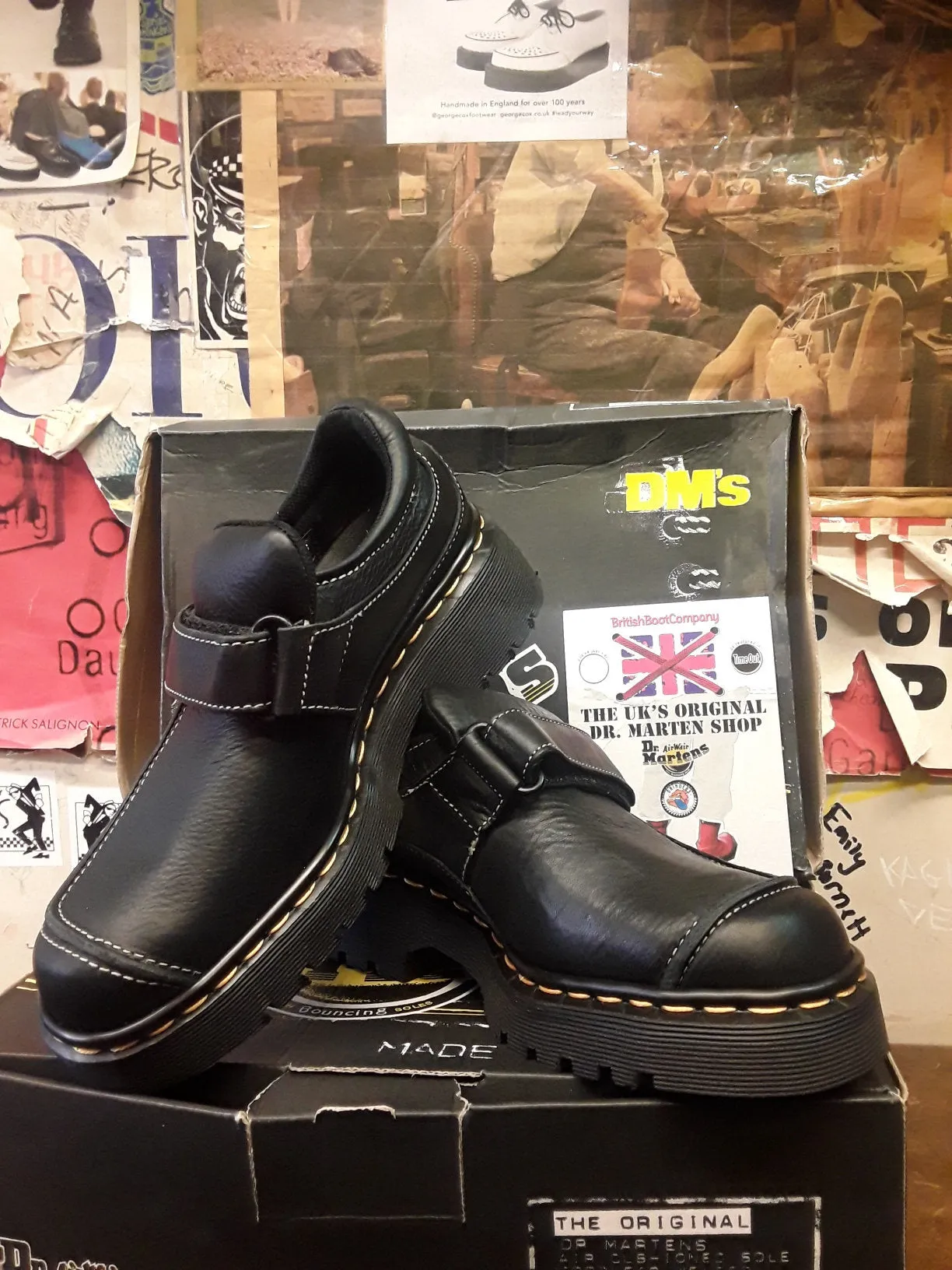 Dr Martens Made in England velcro black strap shoe size 5