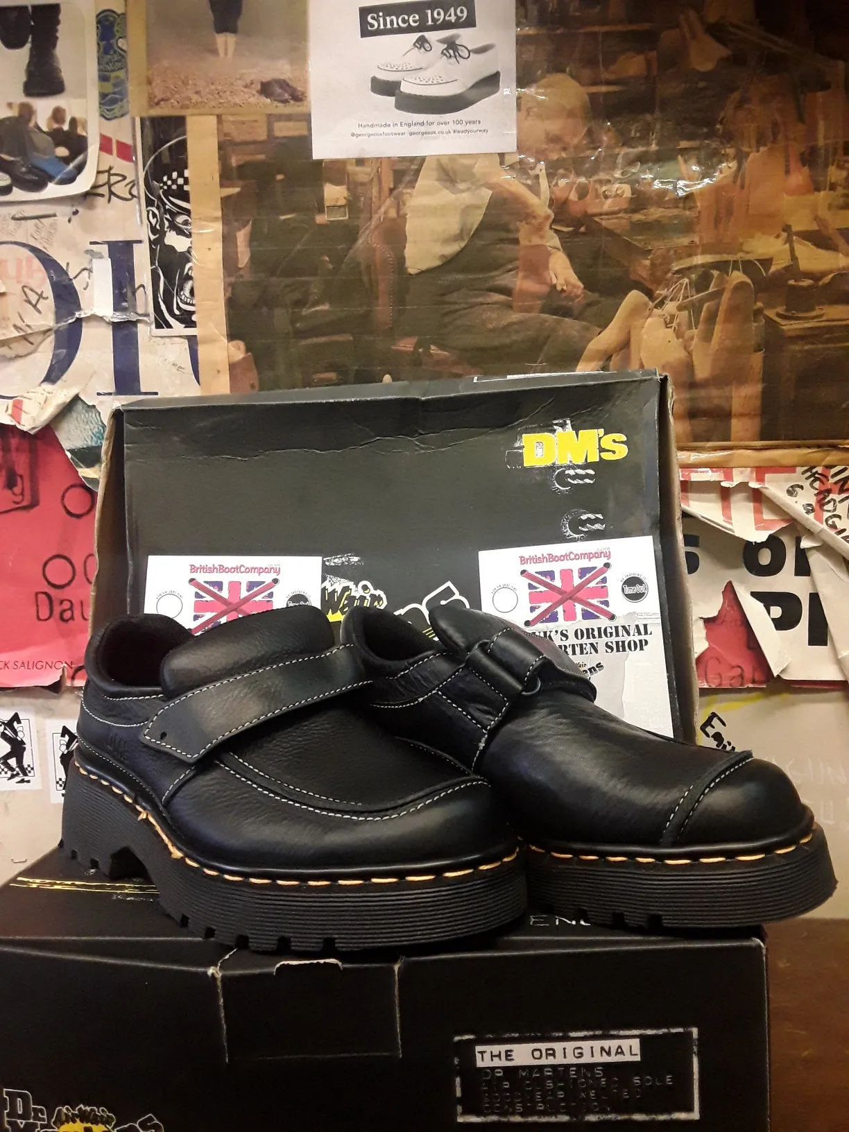 Dr Martens Made in England velcro black strap shoe size 5